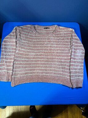 Cyrus Pink And White Striped Soft Chenille Sweater Size XL